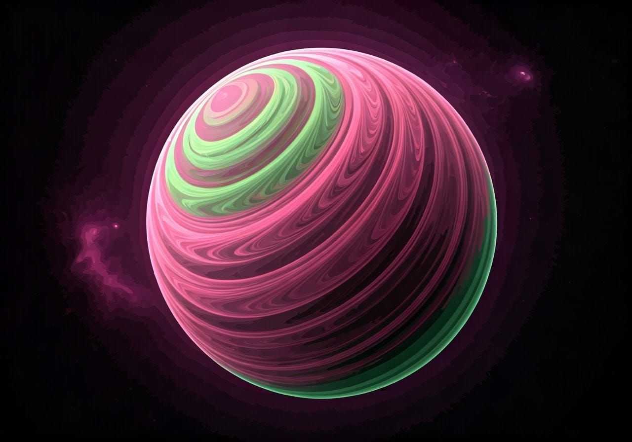 Pink, Purple, and Green Alien Planet in Space