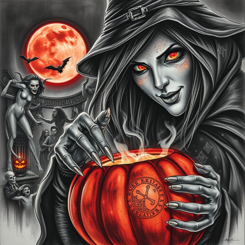 Witch Brews Halloween Potion in Hyperdetailed Charcoal