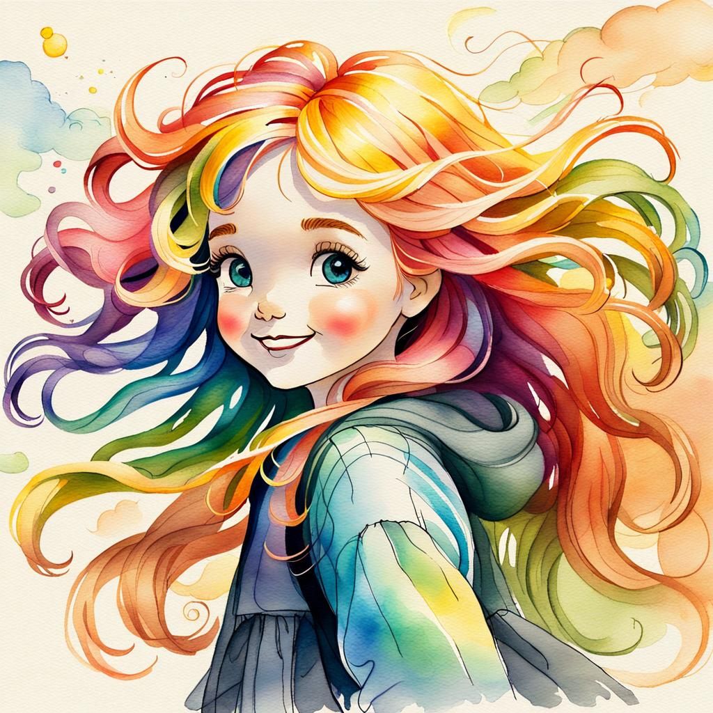 Girl with Rainbow Hair in Whimsical Oil Painting Style