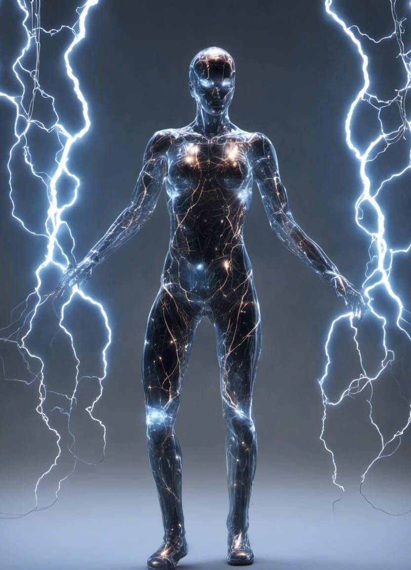 Electric Humanoid Emerges from Lake: 3D Render