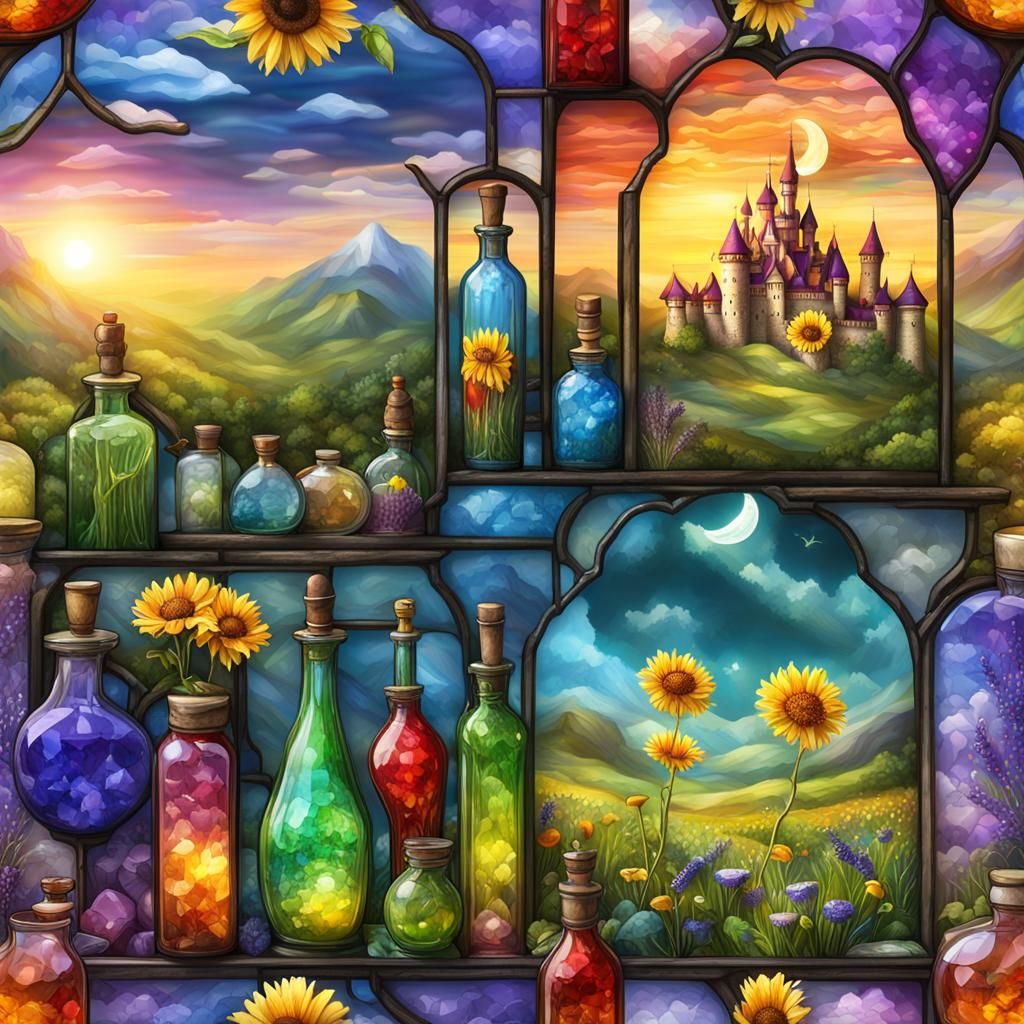 Magic Crystal Potions in 3D Stained Glass