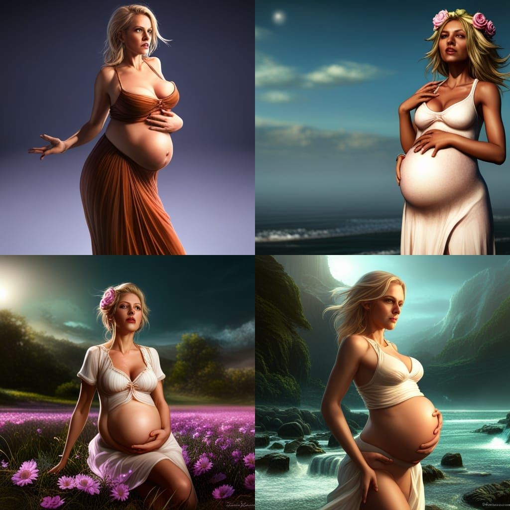 Pregnant Blonde in Summer Dress: Dark Fantasy Art
