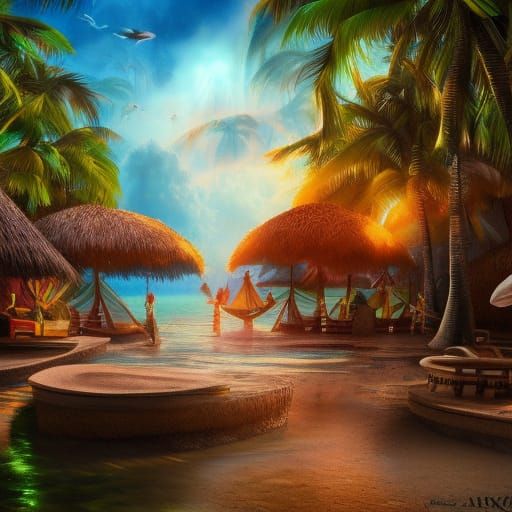 Romantic Couple Enjoying Beach Margaritas in Paradise