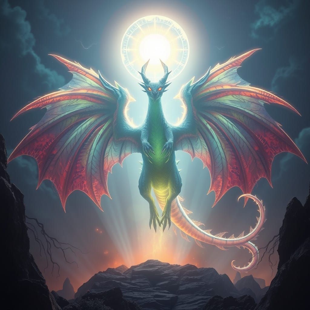 Surreal Fantasy Dragon Radiates Ethereal Light