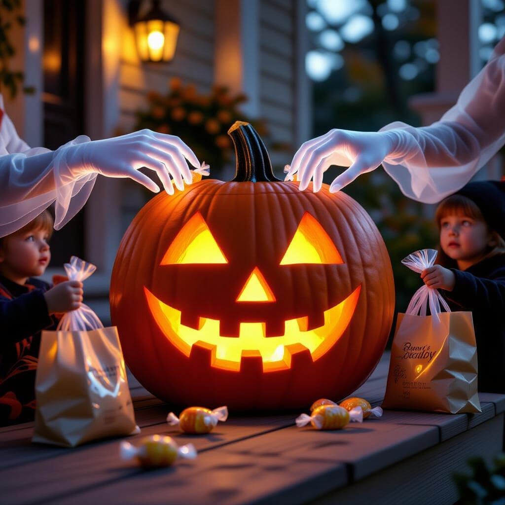 Ethereal Phantom Hands Offer Ghostly Candies From Jack-O'-La...