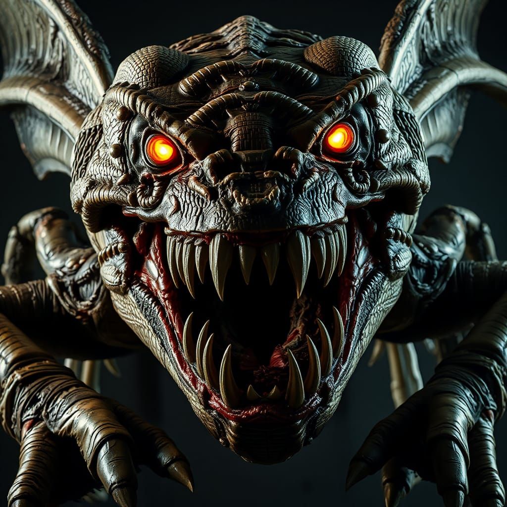Monstrous Reptilian Insectoid with Glowing Eyes