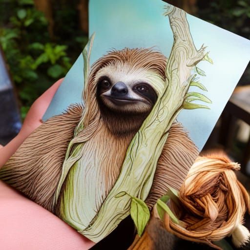 Sloth as Gandalf in Forest, Hyperrealistic Art