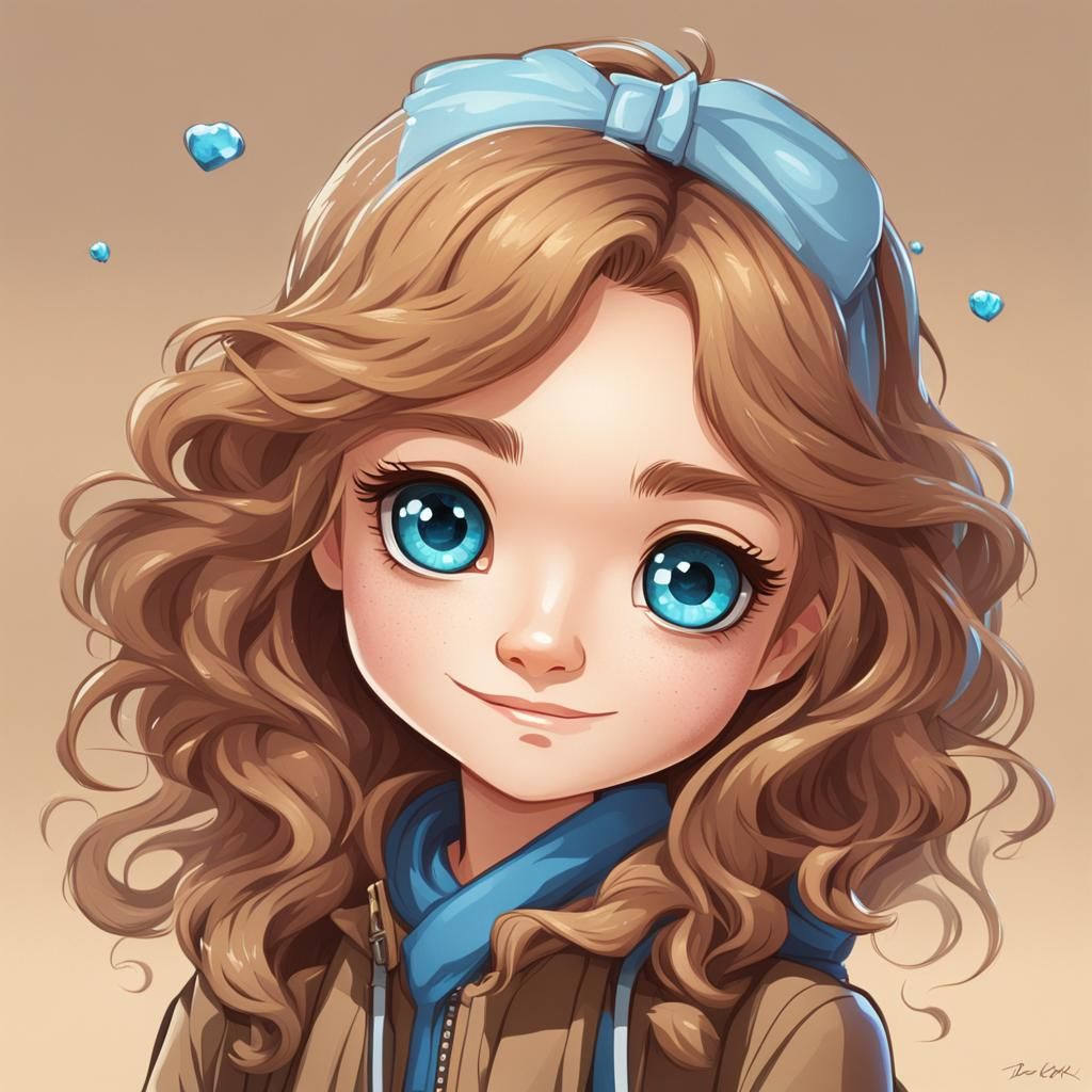 Chibi Illustration: Girl with Wavy Hair and Dimple