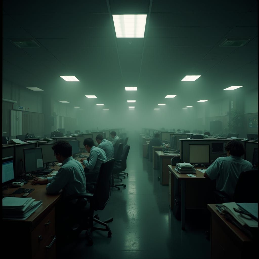 Chaotic Office Scene with Slacking Workers