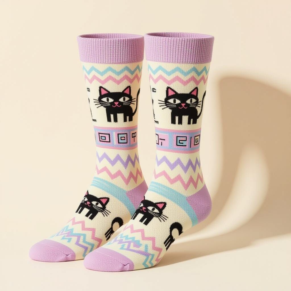 Socks with Ancient Cat Symbols in 80s Pastel Style