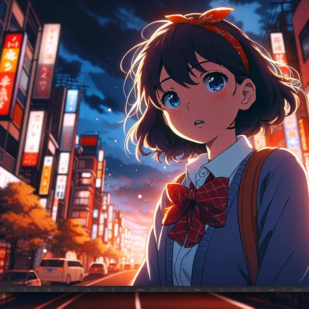 Anime Schoolgirl in Manga Style with Cel-Shaded Lighting