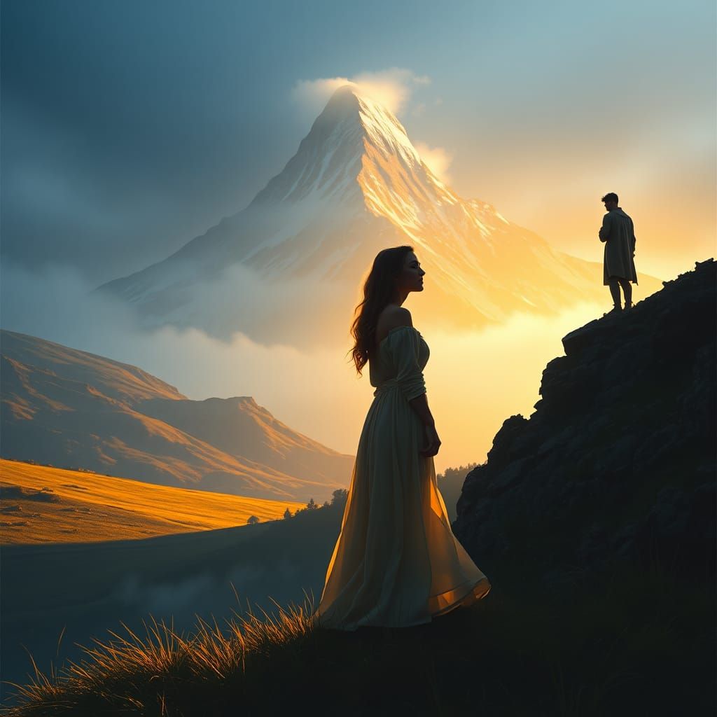 Longing Woman and Man in Atmospheric Landscapes