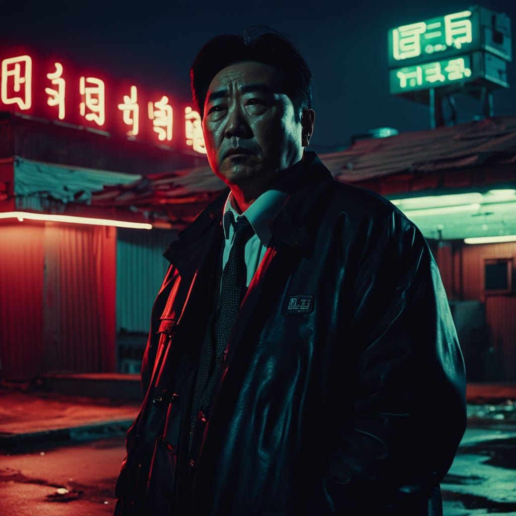 Korean Mobster Film Still in Noir Style
