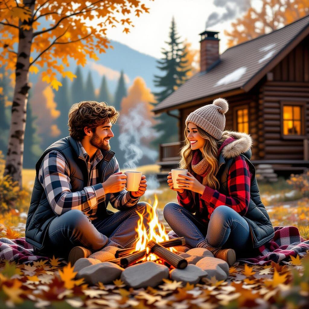 Cozy Autumn Campfire Scene in Storybook Style