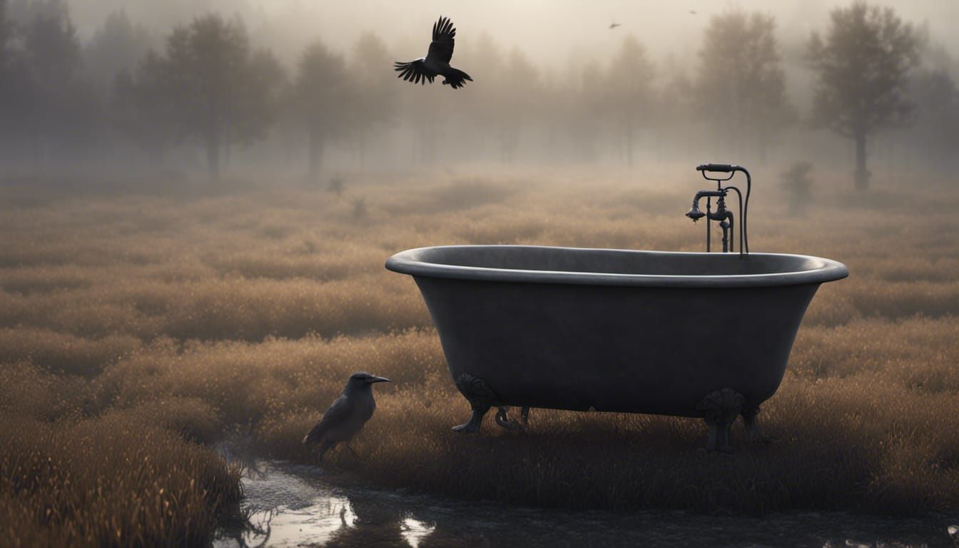 Crow Bathing in Jewels, Photorealistic 3D Rendering