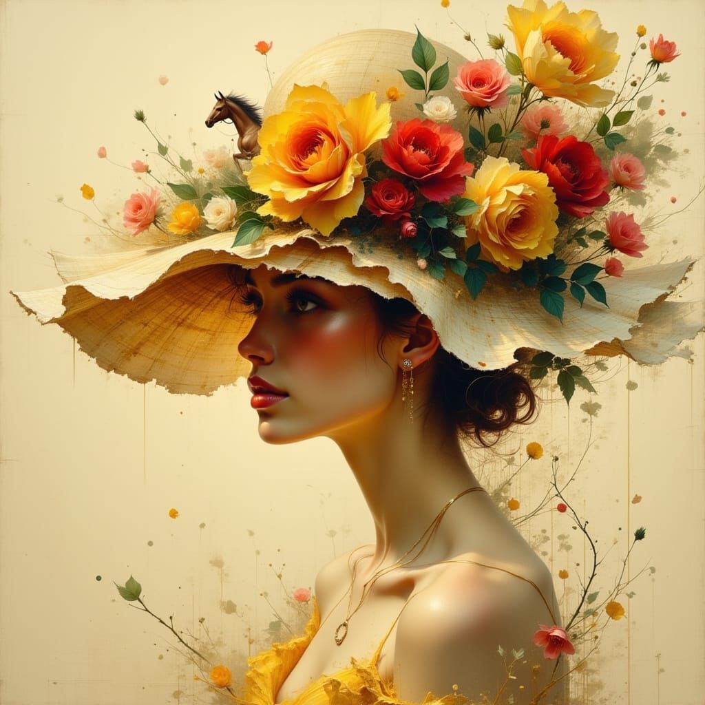 Horse Race on Sun Hat with Rose Garland Winner