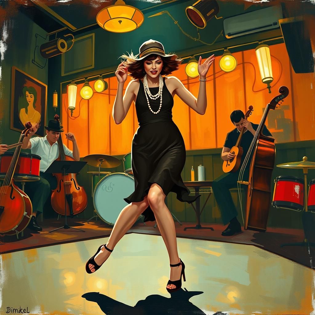 Flapper Dancing Energetically in 1920s Nightclub