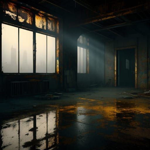 Surreal Abandoned Room with Glowing Runes