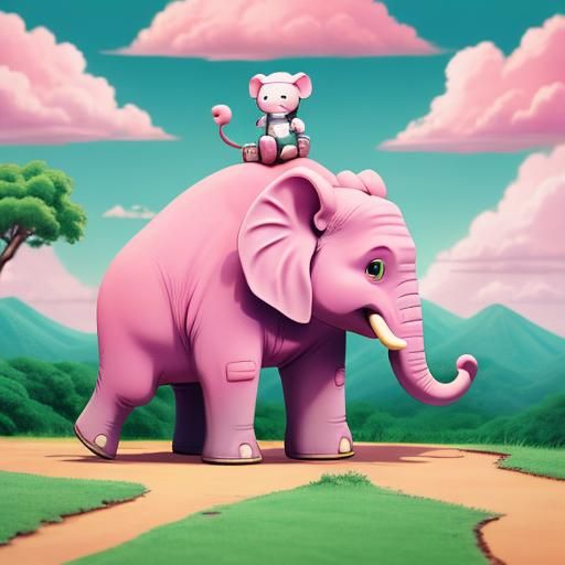Cute Chibi Anime: Baby Elephant Holding Mother's Tail