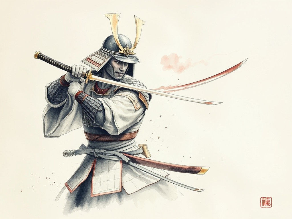 Samurai Warrior with Katana in Ukiyo-e Style