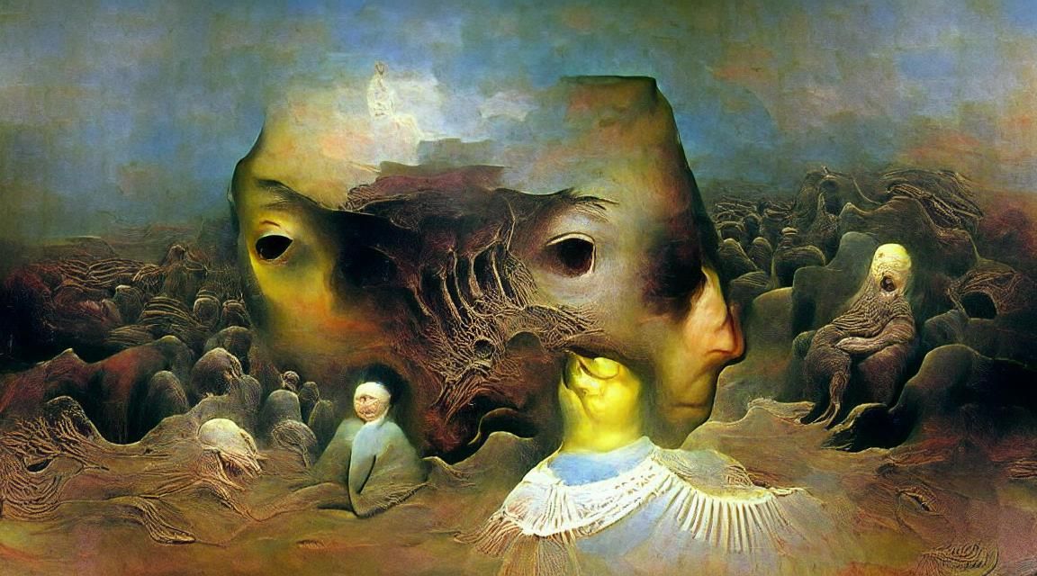 Horrific Alien Ponders Despair: A Dark Surrealist Vision