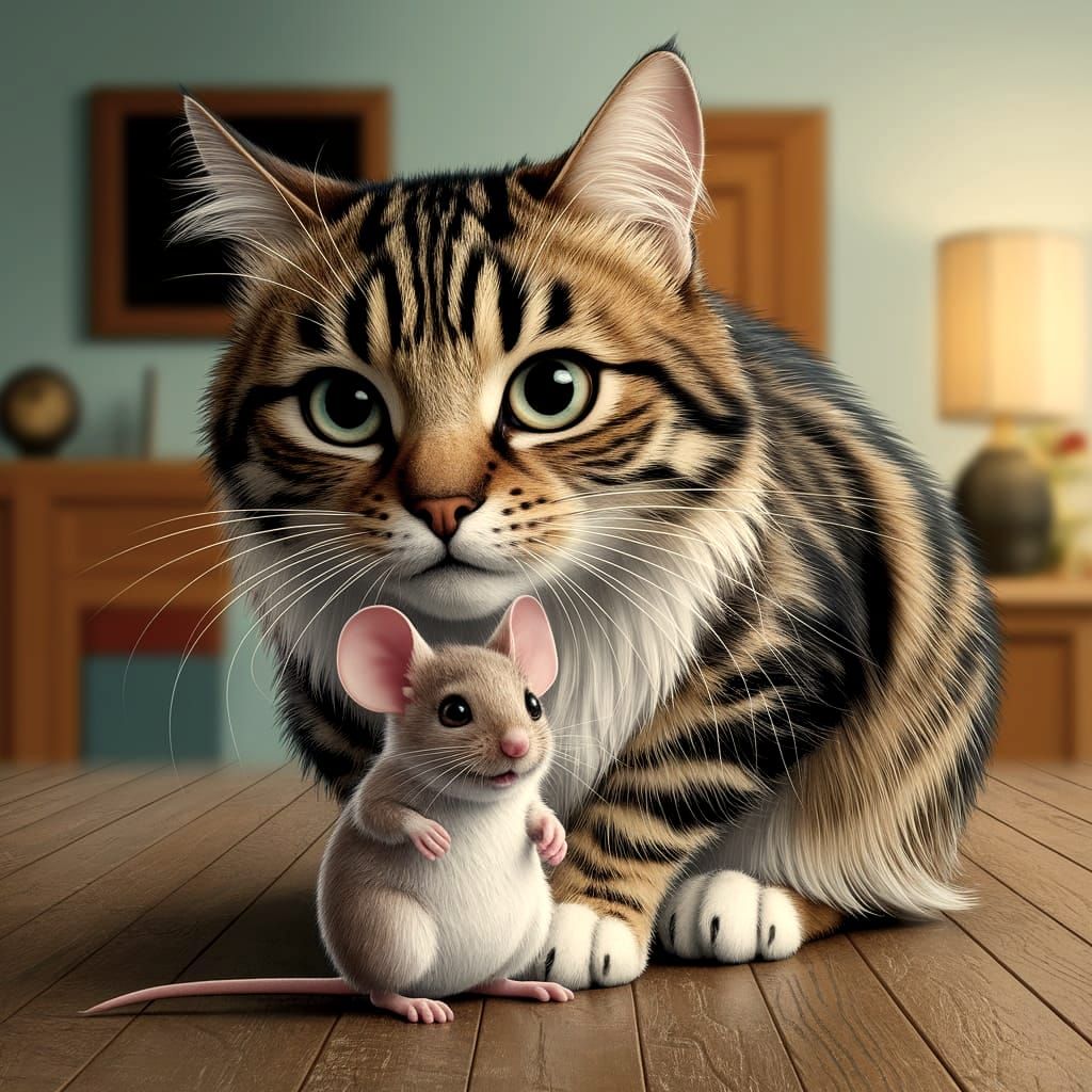 Cat Shields Mouse Friend: Whimsical Photorealism