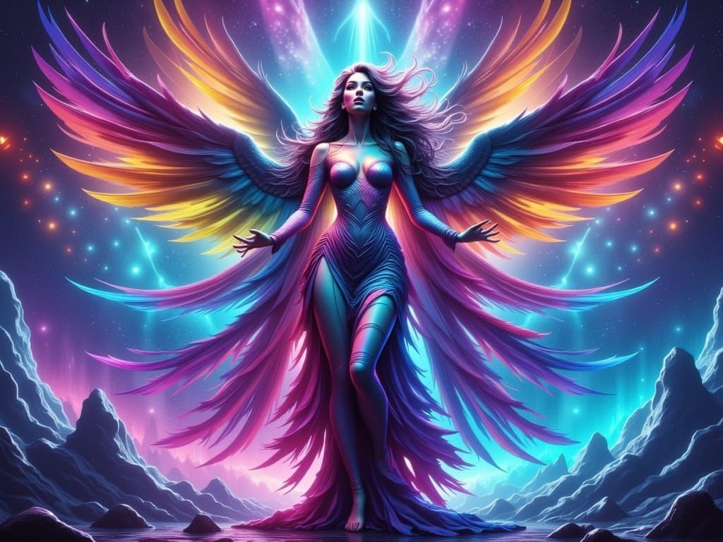 Mystic Goddess in Vibrant, Swirling Colors