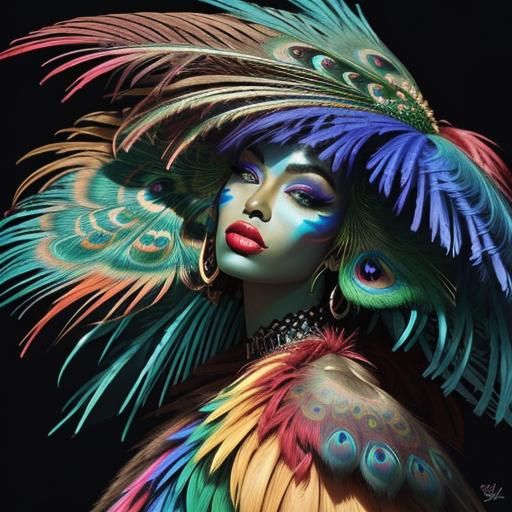 Fauvist Portrait of Woman with Peacock Hair