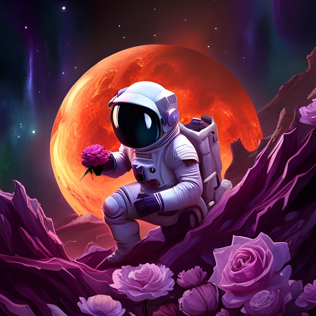 Astronaut Finds Rose in Black Hole: Fantasy Art