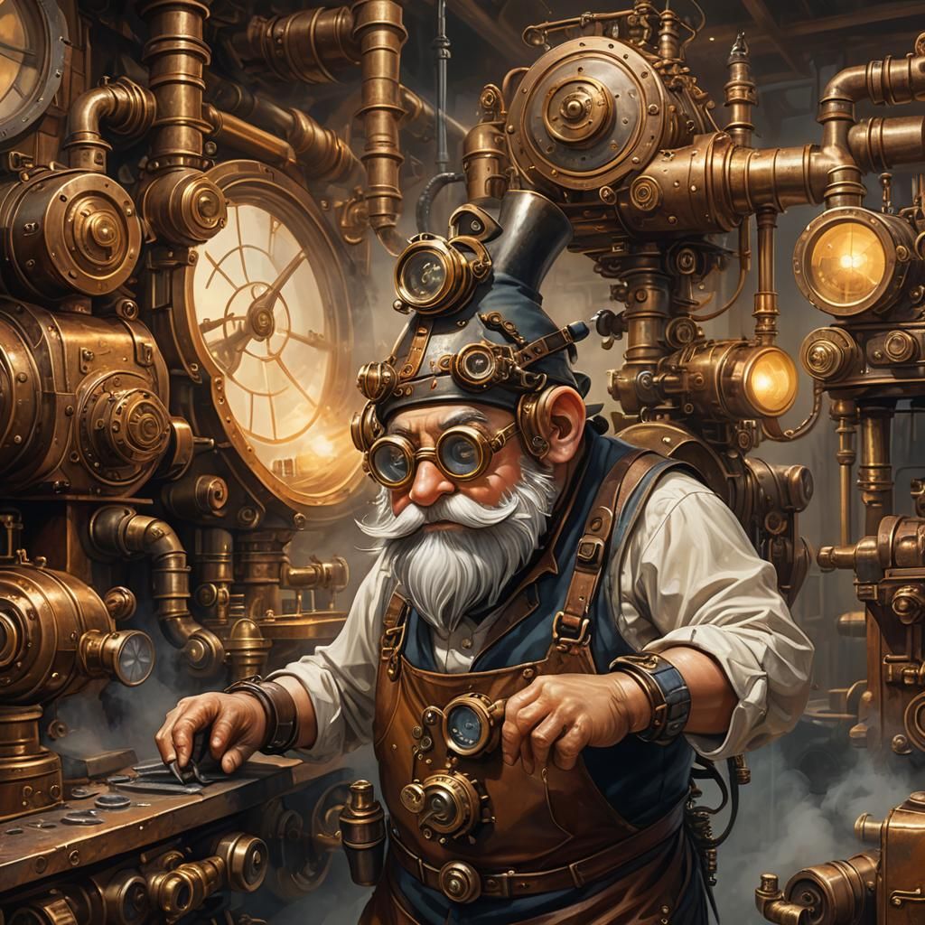 Gnome Painter Creates Steampunk Engine Masterpiece