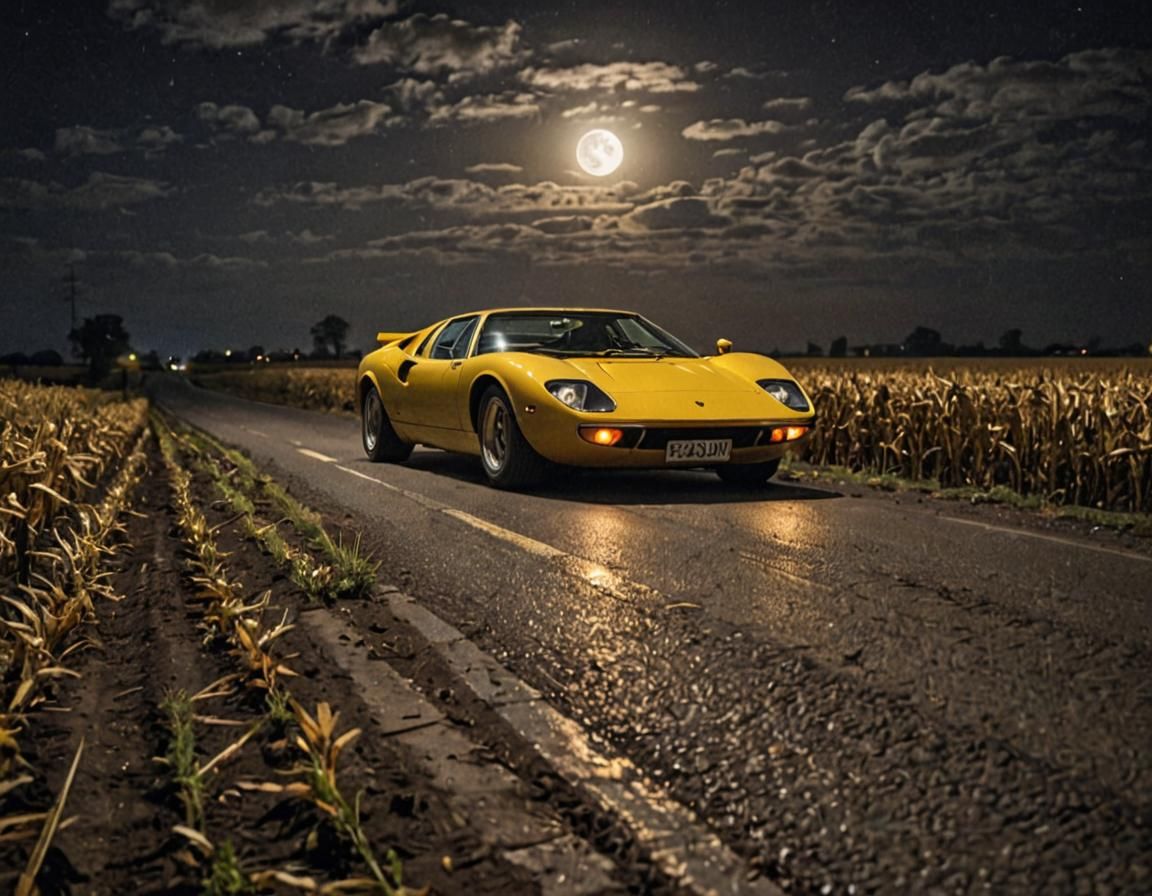 Lamborghini Miura at Night Under Moonlight