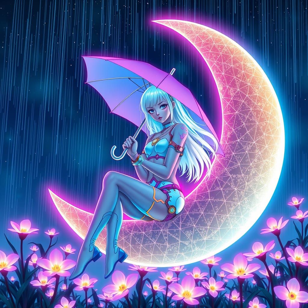 Cyberpunk Goddess in Ethereal Spring Bloom