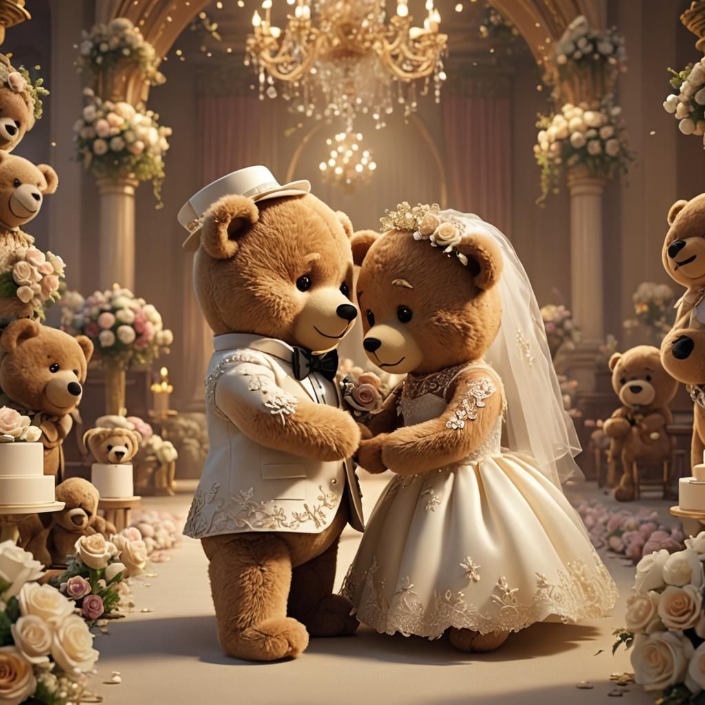 Teddy Bear Wedding in 3D Animation Style