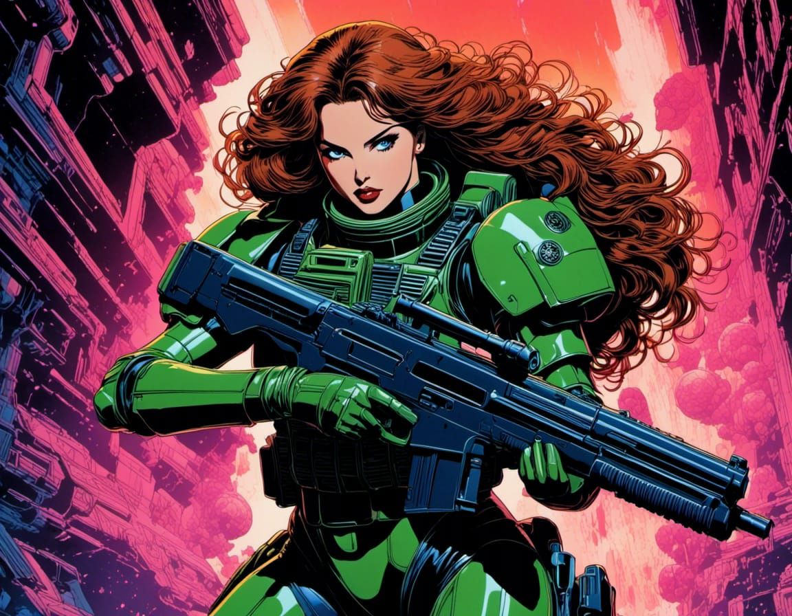 Tough Space Marine in Dark Sci-Fi Action Scene