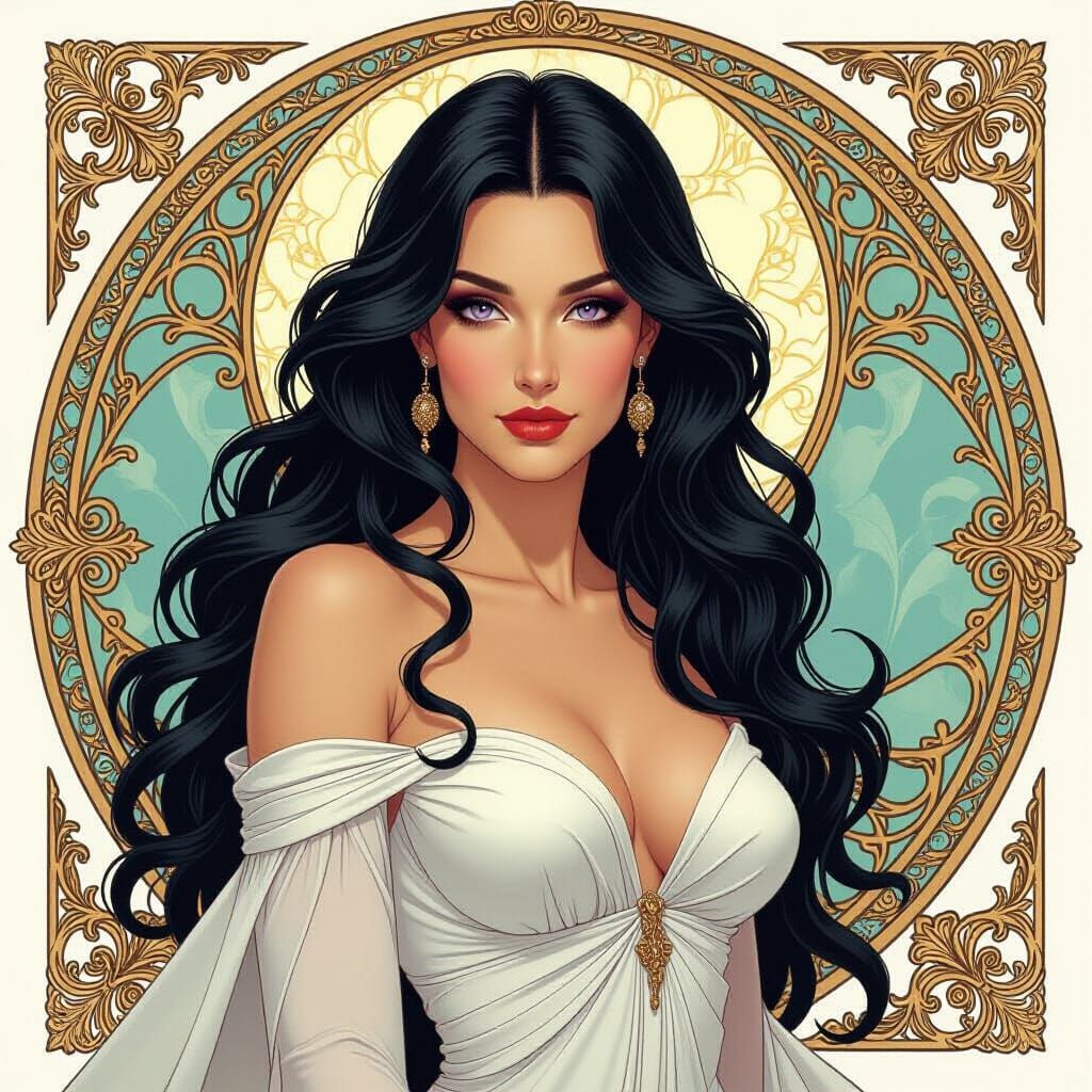 Majestic Being of Exquisite Beauty in Mucha Style