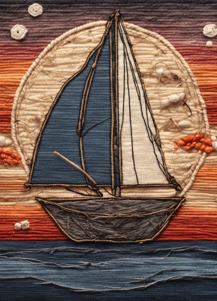 Chibi Sailboat Sunset: Mixed Media Needlework Art