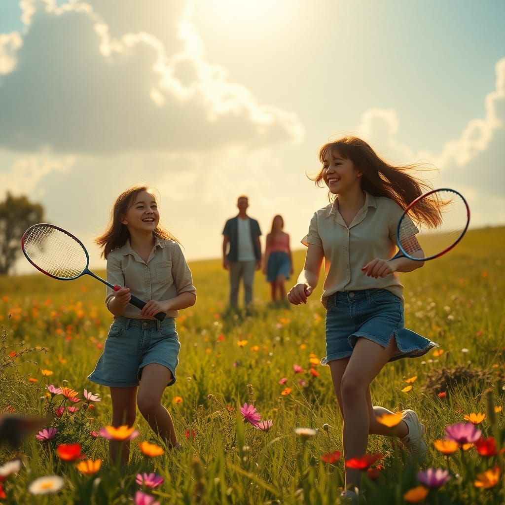 A girl playing badminton