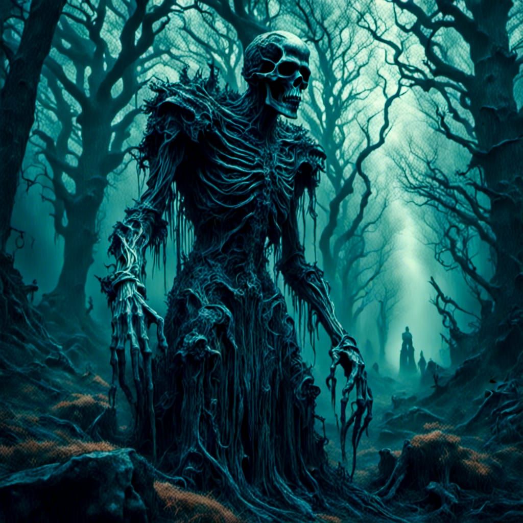 Windigo Stalks Forest with Skulls and Bones