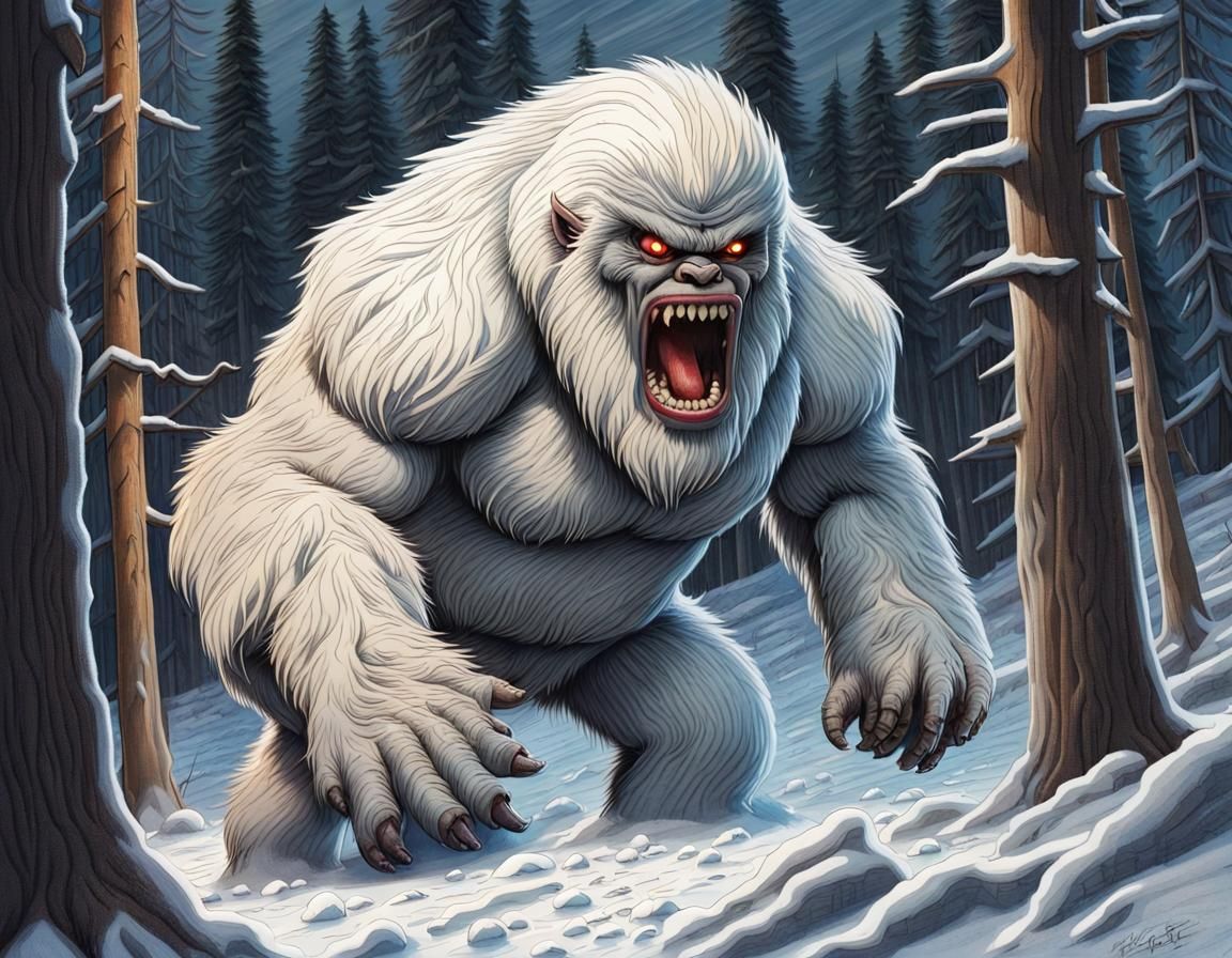 Angry Yeti Smashes Through Snowy Forest