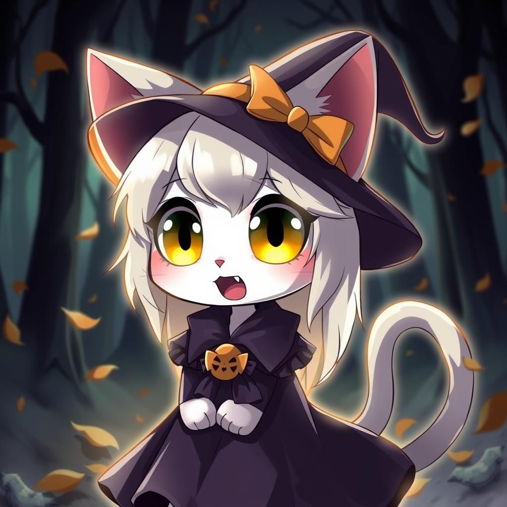 Anime Catgirl Witch in Haunted Forest