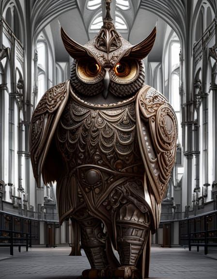 Gigantic Owl Knight in Shining Armor Digital Art