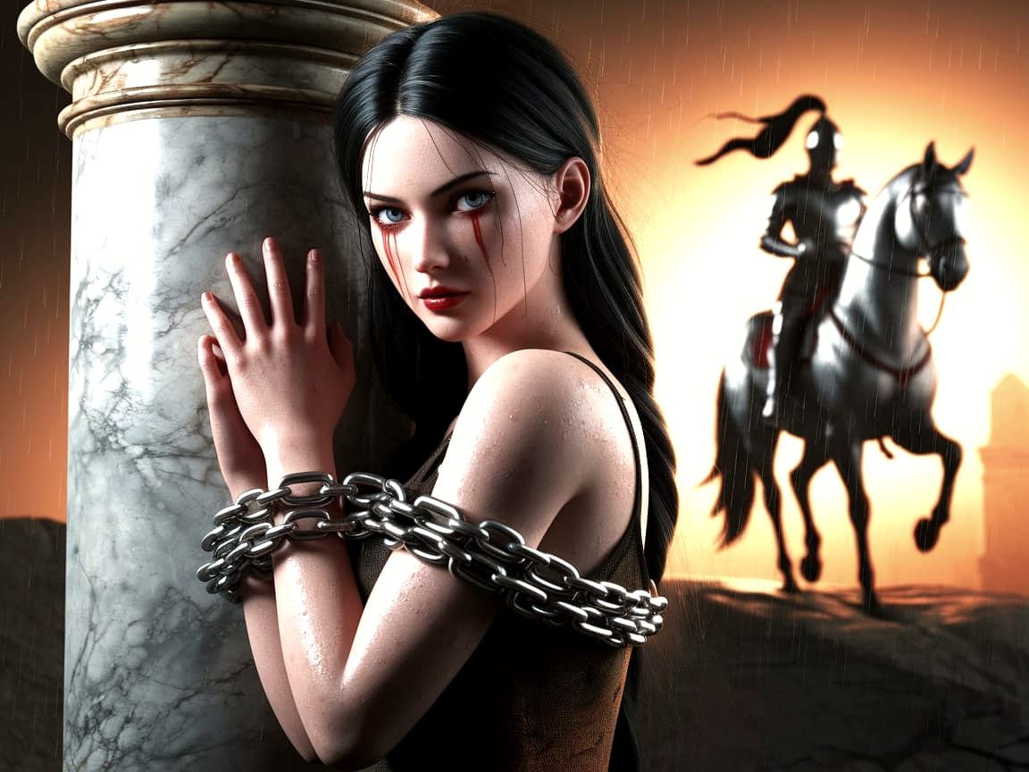 Hauntingly Beautiful Captive Lady in Antique Setting