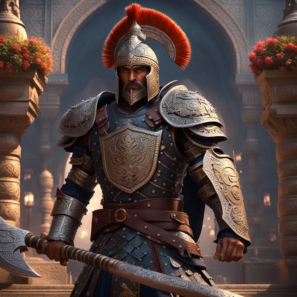 Indian Warrior in Royal Court: Dark Fantasy Art