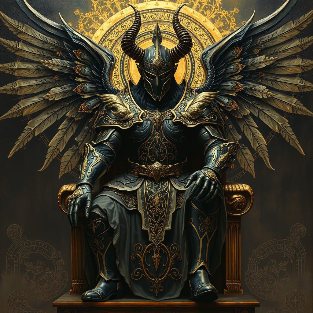Dark Warrior in Victorian Armor, Surrounded by Golden Aura