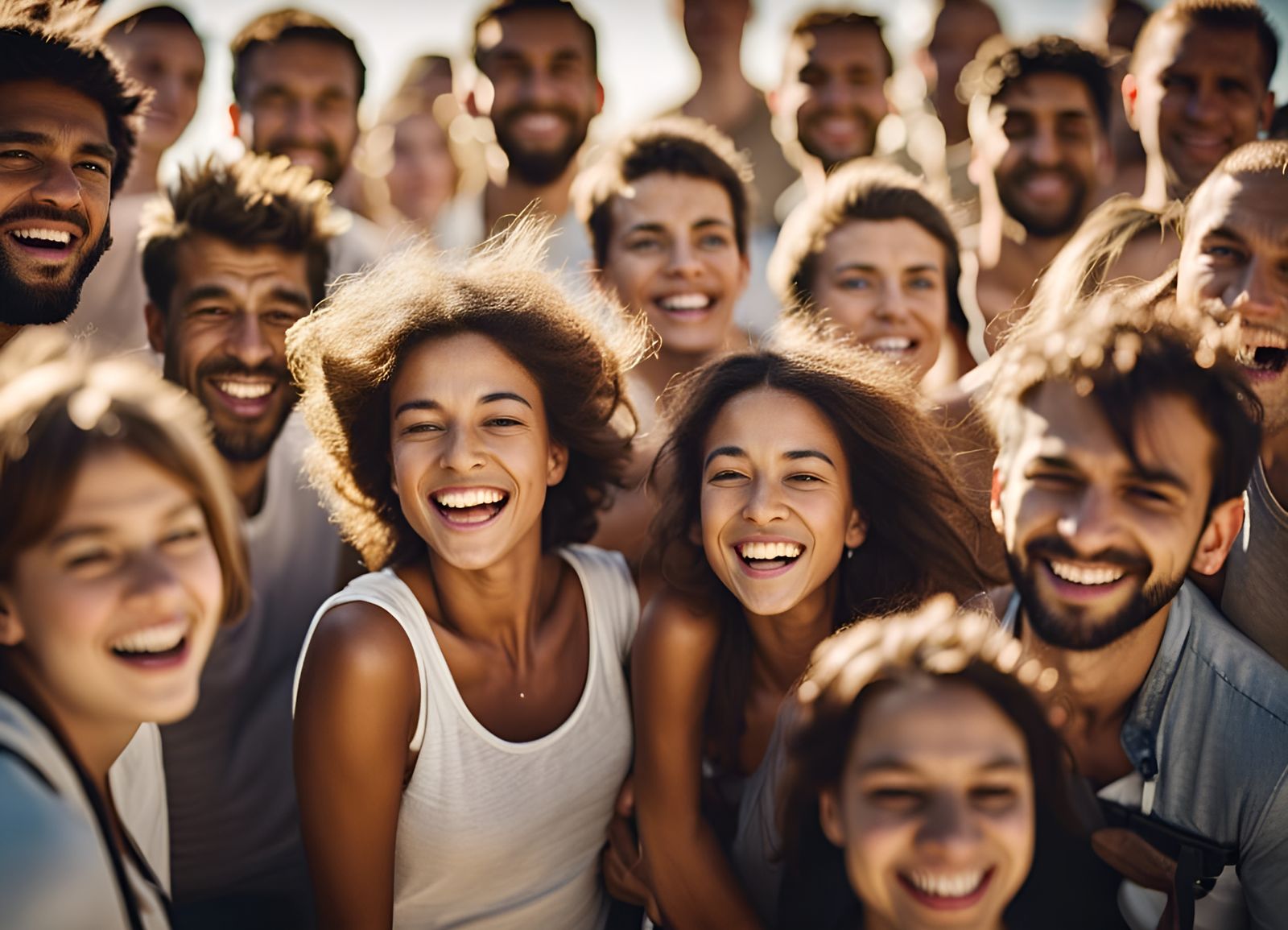 Smiling People Share Joyful Sunny Moment
