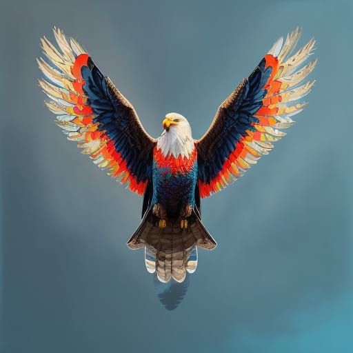A portrait of an American Eagle with its wings spread open
i...