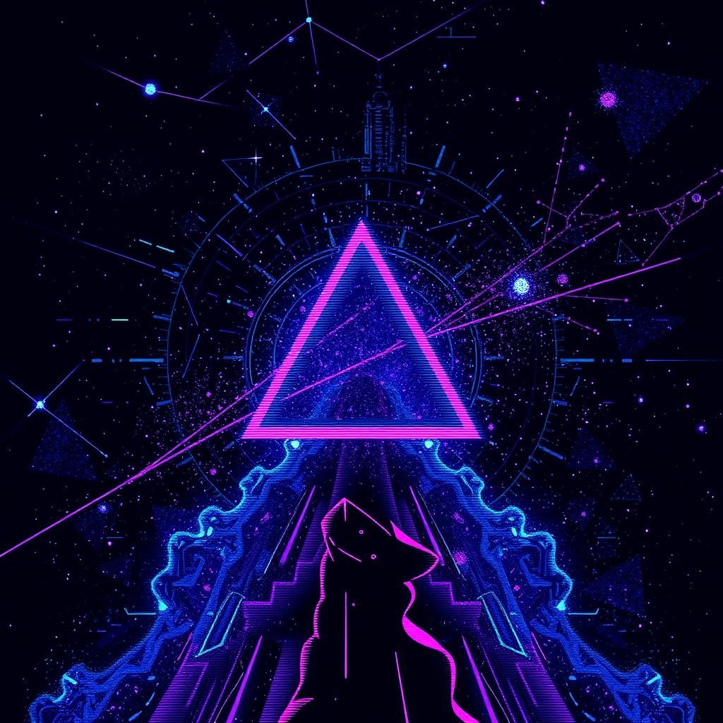 Abstract Constellation Glitch Art in Maximalist Style