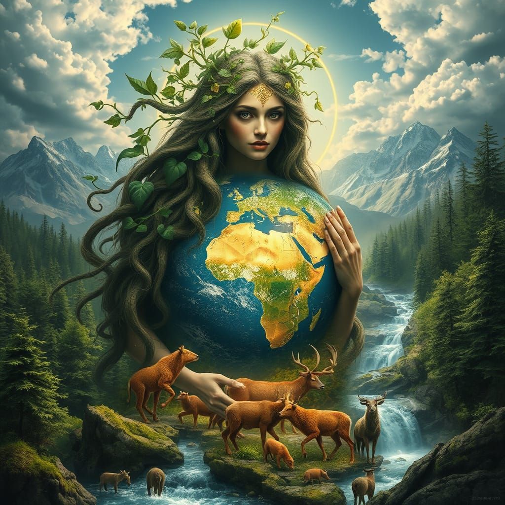 Majestic Mother Earth Goddess in Digital Painting