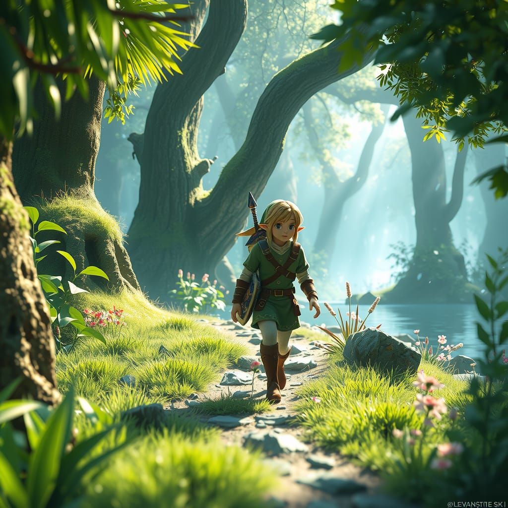 Link and Zelda in Phirone Forest: 3D Anime Adventure