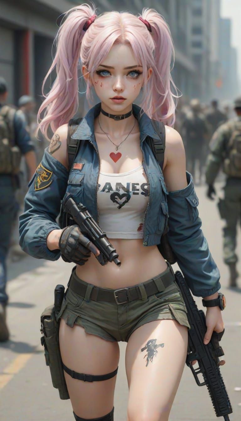 Waifu with AR15 in Detailed Digital Art